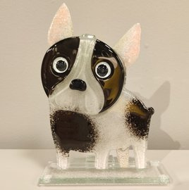 PIES buldożek szklany biało-czarny