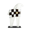 KOŃ szklany duży biały szachownica biało-czarna