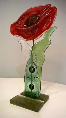 KWIAT szklany mak czerwony