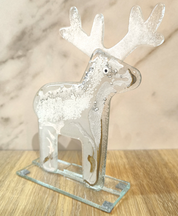 RENIFER szklany biało-szary