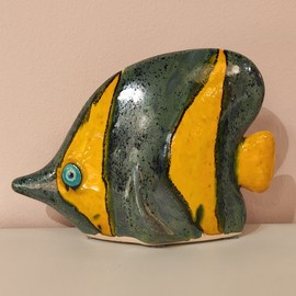 RYBA ceramiczna Paletka żółto- turkusowa pasy mała