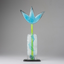 Kwiat szklany duży 31 błękitny