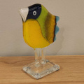 WRÓBELEK szklany mały czarno-żółto-zielony
