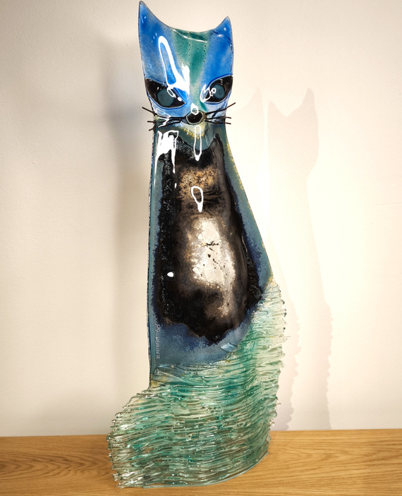 KOT szklany niebiesko-turkusowy duży