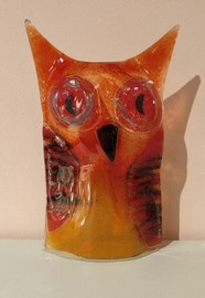 SOWA szklana pomarańczowo- czerwona