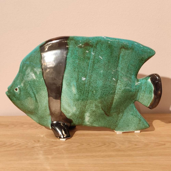 Ryba ceramiczna turkusowa z metalicznym paskiem