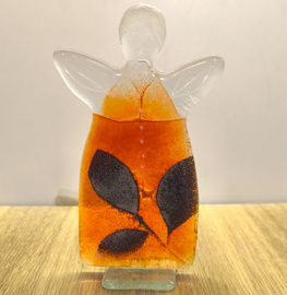 ANIOŁEK szklany pomarańczowy z listkami