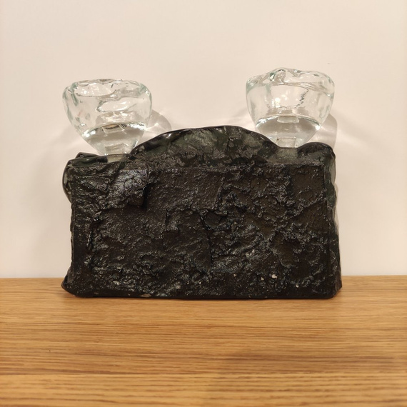 ŚWIECZNIK szklany czarny podwójny