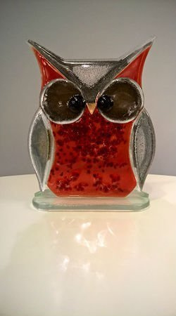 SOWA szklana duża czerwona