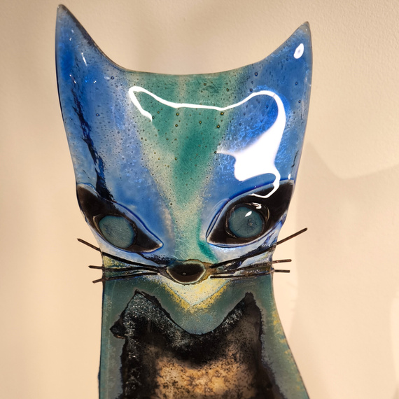 KOT szklany niebiesko-turkusowy duży