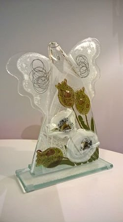 ANIOŁ szklany biały z kwiatami