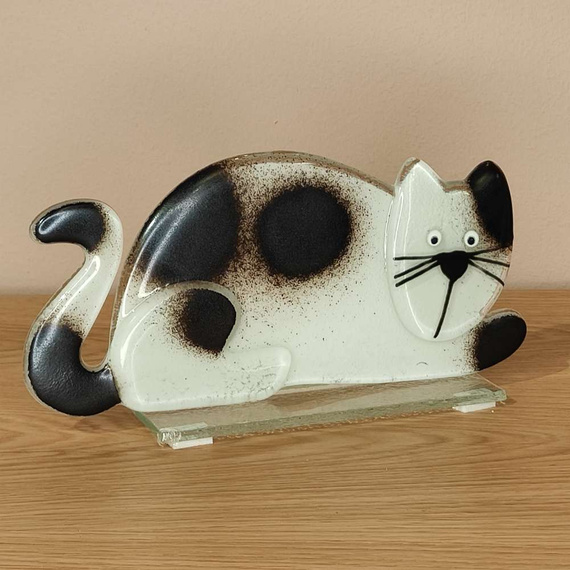 KOT szklany leżący biało-czarny