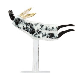 ANIOŁ szklany biało-czarny ze złotymi skrzydłami