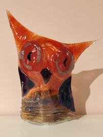 SOWA szklana pomarańczowo z granatowym skrzydłem