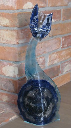 KOT szklany siedzący niebieski ŁośDESIGN