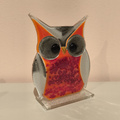 SOWA szklana mała czerwona