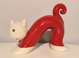 KOT ceramiczny przeciągający się czerwony