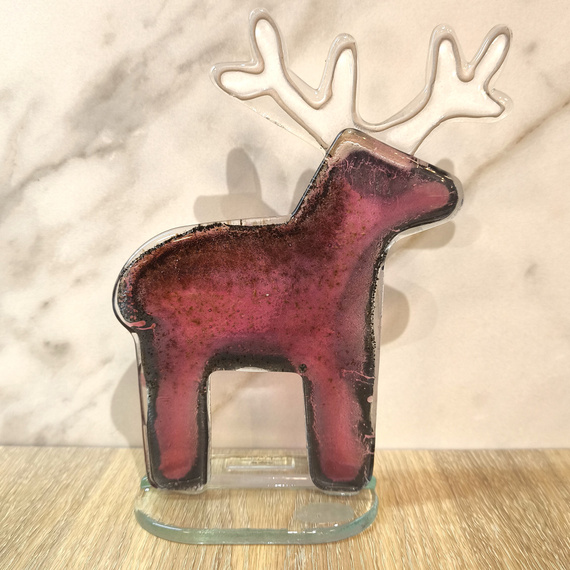 RENIFER szklany różowo-fioletowy
