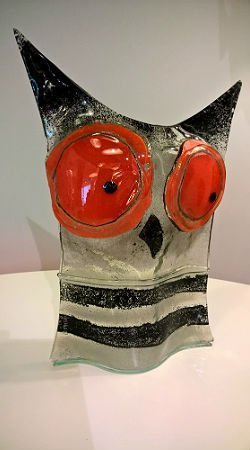 SOWA szklana czerwono czarna