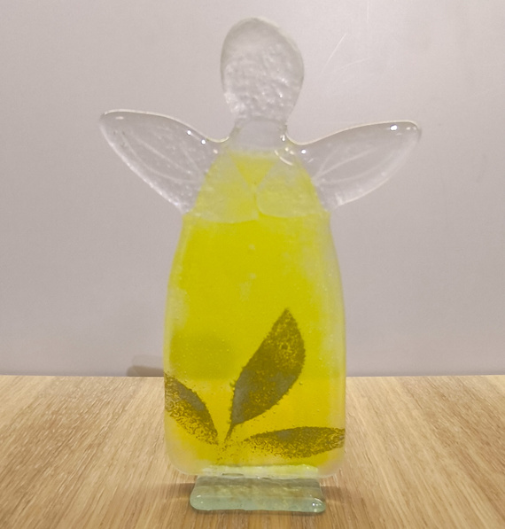 ANIOŁEK szklany limokowy z gałązką