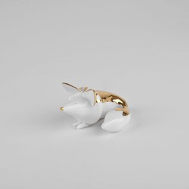 LISEK porcelanowy leżący PANGZI biało-złoty