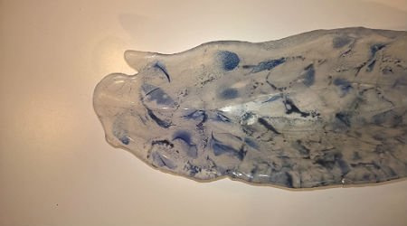 PATERA łódka przeżroczysta z elemantami niebieskiego.