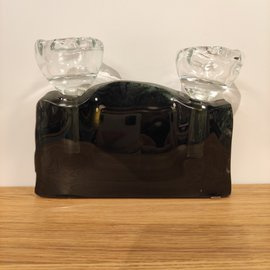 ŚWIECZNIK szklany czarny podwójny