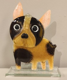 PIES buldożek szklany karmelowo-czarny