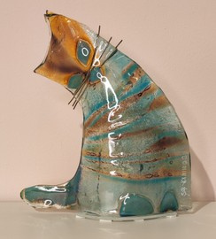 KOT szklany siedzący niebieski ŁośDESIGN