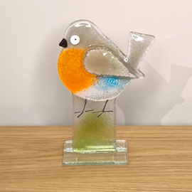 WRÓBEL szklany wielokolorowy