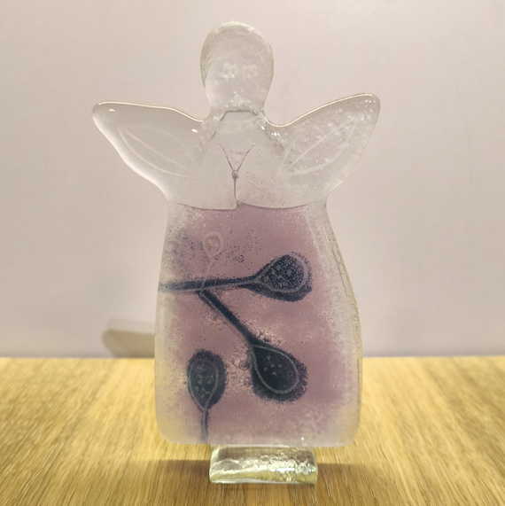 ANIOŁEK szklany wrzosowy z gałązką