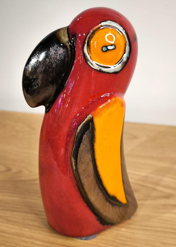 Papuga ceramiczna czerwona mała