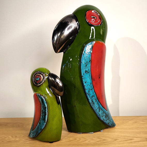 Papuga ceramiczna zielona duża