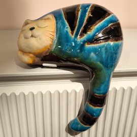 KOT ceramiczny śpiący biały turkusowy