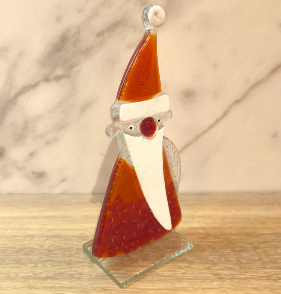 MIKOŁAJ szklany czerwony nos biały