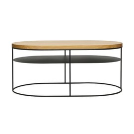 Stolik AMSTERDAM owalny z półką mały na czarnym stelażu