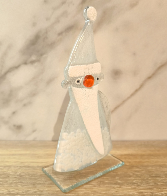 MIKOŁAJ szklany biały ,czerwony nos biały