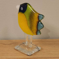 WRÓBELEK szklany mały czarno-żółto-zielony