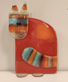 KOT szklany czerwony w niebieskie paski