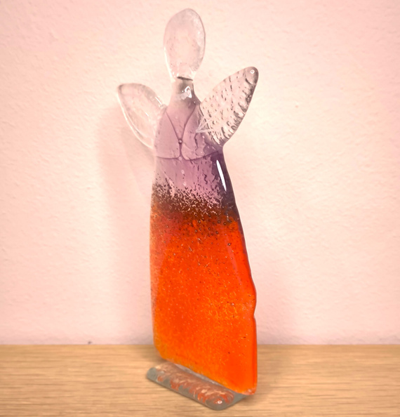 ANIOŁEK szklany czerwon-fioletowy