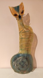 KOT szklany wysoki żółto-niebieski