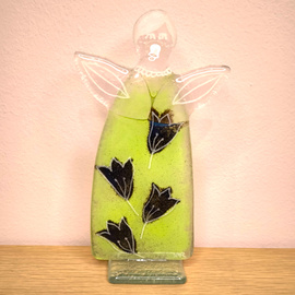 ANIOŁEK szklany zielony w kwiatki