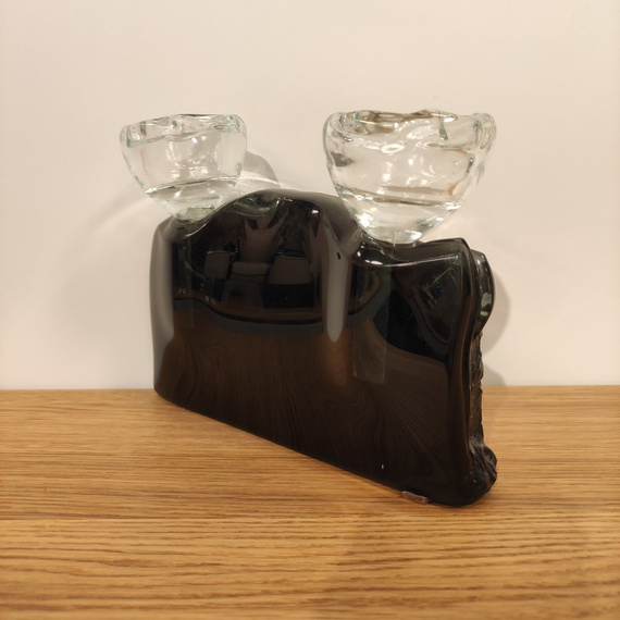 ŚWIECZNIK szklany czarny podwójny