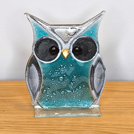 SOWA szklana mała turkusowa