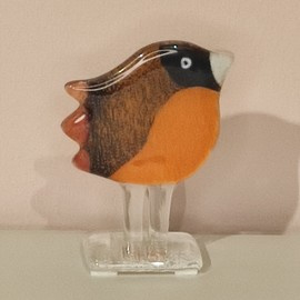 WRÓBELEK szklany mały pomarańczowy