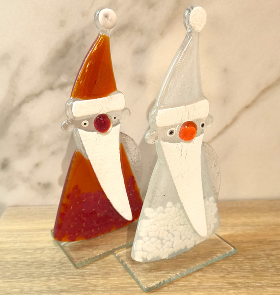 MIKOŁAJ szklany biały ,czerwony nos biały