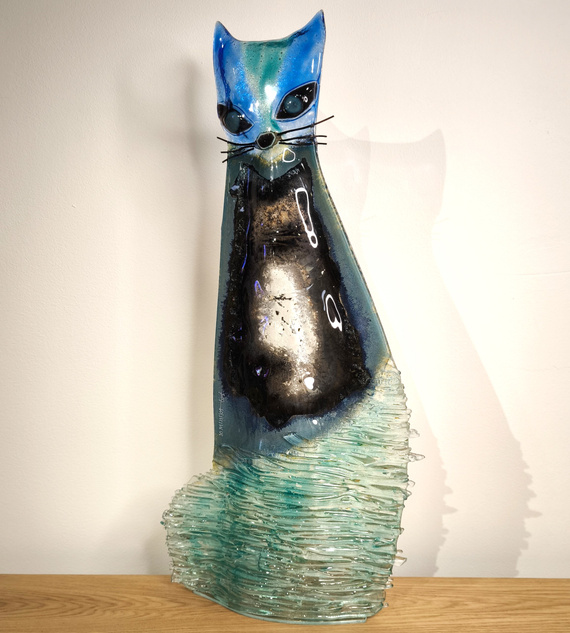 KOT szklany niebiesko-turkusowy duży