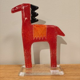 KOŃ szklany czerwony