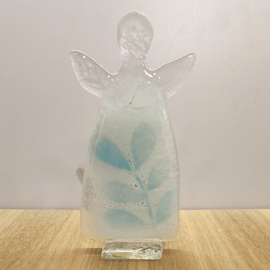 ANIOŁEK szklany przeżroczysty niebieską gałązką