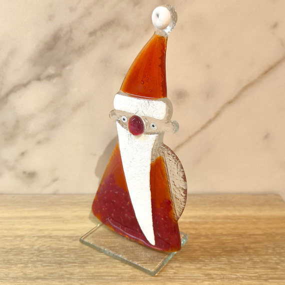 MIKOŁAJ szklany czerwony nos biały